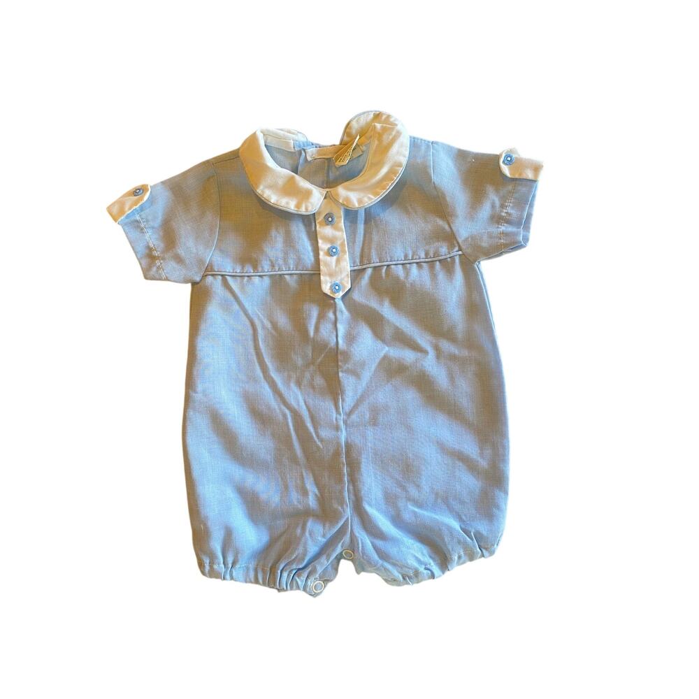 Alexis Baby Romper Vintage 80's Blue with White Details and Blue Button Detail